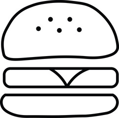 Burger sandwich fast food icon outline minimal black white simple vector meal lunch dinner snack bread bun beef cheese lettuce tomato food restaurant menu graphic symbol illustration design