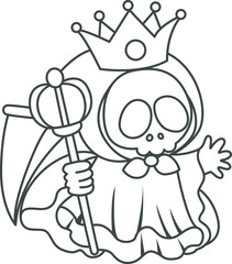 Illustration of cute skull ghost icon.
Funny skull ghost in activities stickers.
Angel of death cute elements.