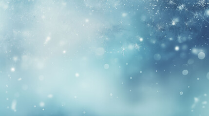 Pale winter sky with soft grey and icy blue tones, light snow falling gently, subtle haze for a dreamy winter feel