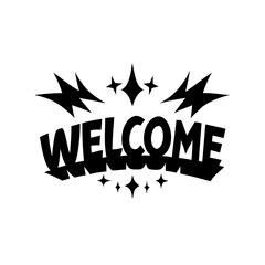 Welcome typography with stars and lightning graphics
