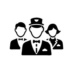 Group of hotel staff in uniform black and white icon