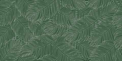 Luxury Nature green background vector. Floral pattern, Tropical plant line arts