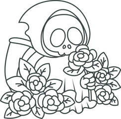 Illustration of cute skull ghost icon.
Funny skull ghost in activities stickers.
Angel of death cute elements.