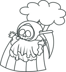 Illustration of cute skull ghost icon.
Funny skull ghost in activities stickers.
Angel of death cute elements.