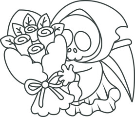 Illustration of cute skull ghost icon.
Funny skull ghost in activities stickers.
Angel of death cute elements.