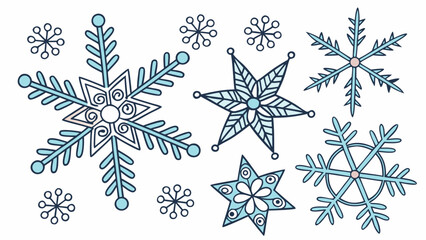 Blue snowflakes set. Hand drawn doodle winter Christmas holiday design elements. Snow and ice decoration collection.