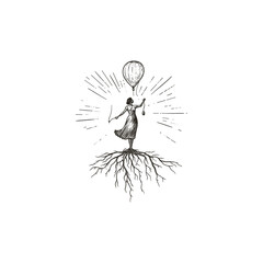 girls standing holding balloons design vector template illustration