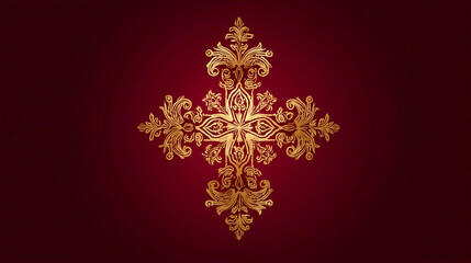 Coptic Nayrouz, minimalist vector illustration of Coptic cross with golden ornamental patterns