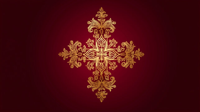 Coptic Nayrouz, minimalist vector illustration of Coptic cross with golden ornamental patterns