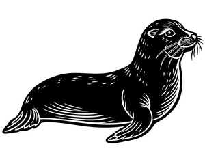Black and white illustration of a seal on a white background