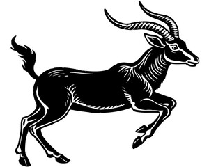 Obraz premium Elegant black silhouette of a gazelle leaping with curved horns