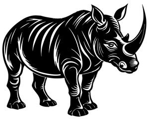 Obraz premium Powerful black and white illustration of a standing rhinoceros