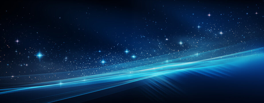 Elegant cosmic blue abstract background with stars and flowing lines, perfect for design