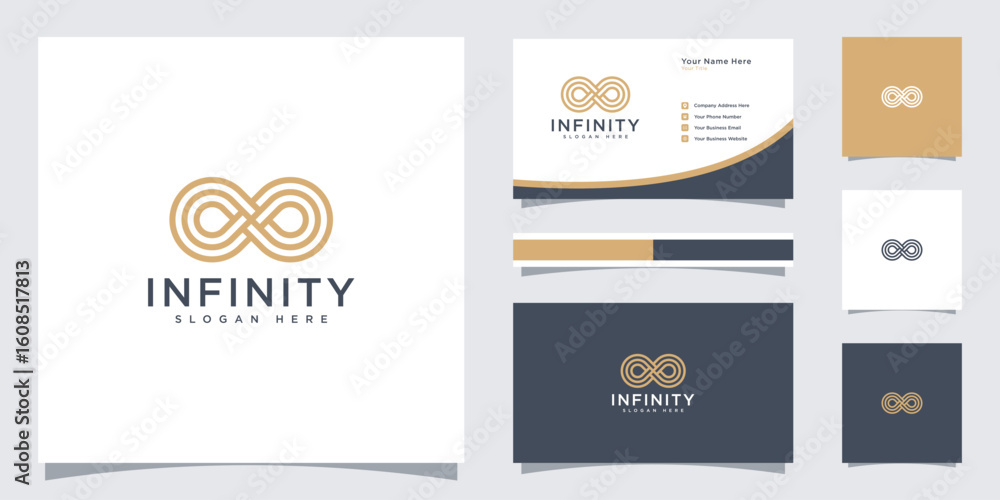 Poster infinity loop with line art style symbol and business card