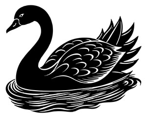 Obraz premium Stylized black swan illustration with elegant curves and textured feathers swimming on water