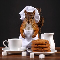 Squirrel chef with cookies
