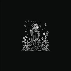 Regal Mouse standing on a rock with blooming nature flower design vector template illustration