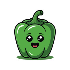 Cute Green Bell Pepper Cartoon Character with Happy Face, Fun Vegetable Illustration, Kawaii Food Clipart for Kids, Digital Art for Print and Design.