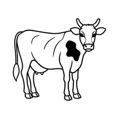 Vector art of a black and white illustration of a cow standing, isolated on white background