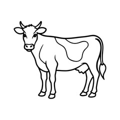 Vector art of a black and white line drawing of a cow isolated on white background