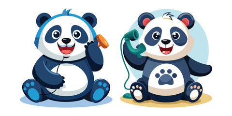 Happy Panda on Phone Call Vector Illustration, Smiling Cartoon Panda Talking on Mobile, Cute Animal Communication Graphic, Friendly Panda Clipart for Business and Social Media