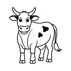Vector art of a cute cow with spots stands cheerfully, isolated on white background, representing farm animals and rural life
