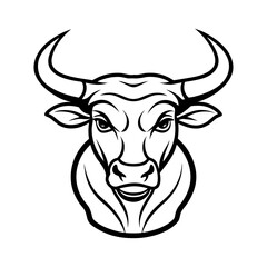 Vector art of a bold black and white illustration of a bulls head isolated on white background, showcasing its powerful horns and strong features