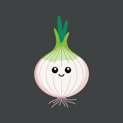 Cute Smiling Onion Cartoon Illustration, Adorable Vegetable Character with Happy Face, Fun Kawaii Food Art for Kids, Digital Clipart for Print and Design