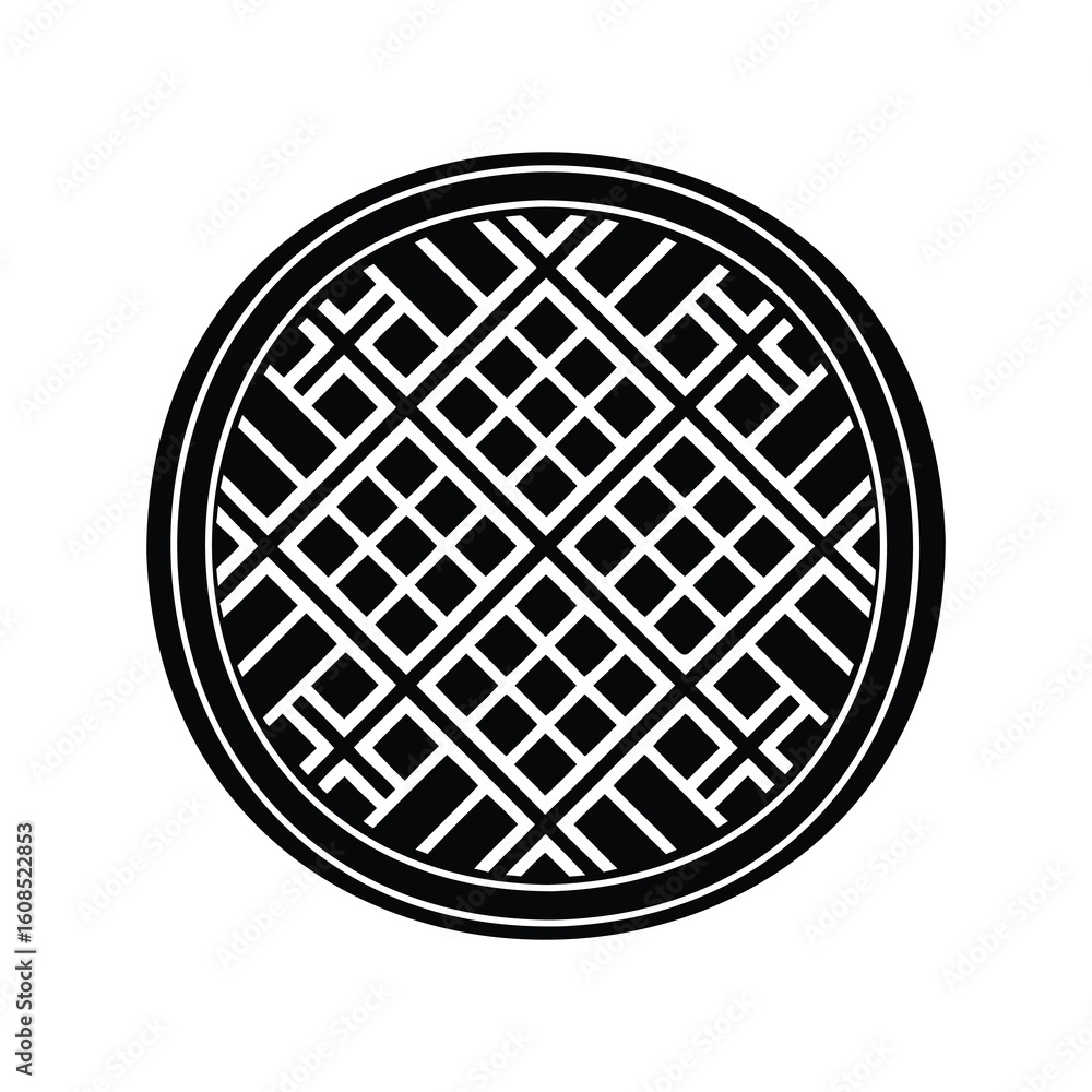 Poster black and white circular pattern with diamond grid and border design
