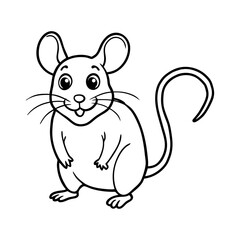 Vector art of a charming mouse with a curly tail stands upright, isolated on white background, its cute face and friendly expression inviting a smile