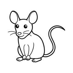 Vector art of a cute mouse with a long tail sits upright, isolated on white background, its tiny paws and friendly face creating a charming image