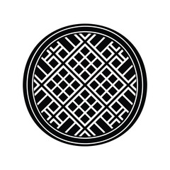 Black and white circular pattern with diamond grid and border design