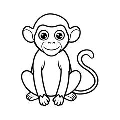 Obraz premium Vector art of a cartoon monkey with big eyes sits and smiles, isolated on white background