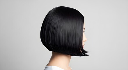 Short Black Bob Hairstyle on Woman | Clean Side Profile Portrait for Hair Salons, Fashion and Beauty Advertising