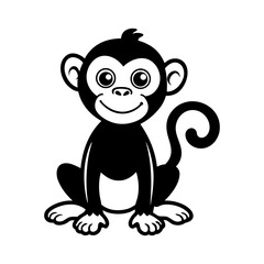 Vector art of a cute cartoon monkey sits and smiles, isolated on white background