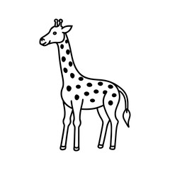 Vector art of a simple black and white drawing of a giraffe isolated on white background, showcasing its long neck and spotted pattern