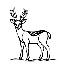 Vector art of a charming spotted deer is isolated on white background, standing gracefully on grass, perfect for naturethemed designs