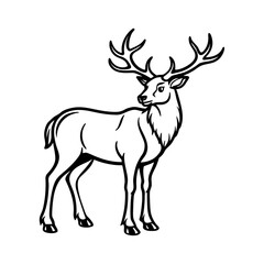 Vector art of a stately deer with impressive antlers is isolated on white background, capturing the essence of wildlife in a simple design