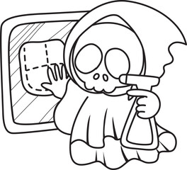 Illustration of cute skull ghost icon.
Funny skull ghost in activities stickers.
Angel of death cute elements.