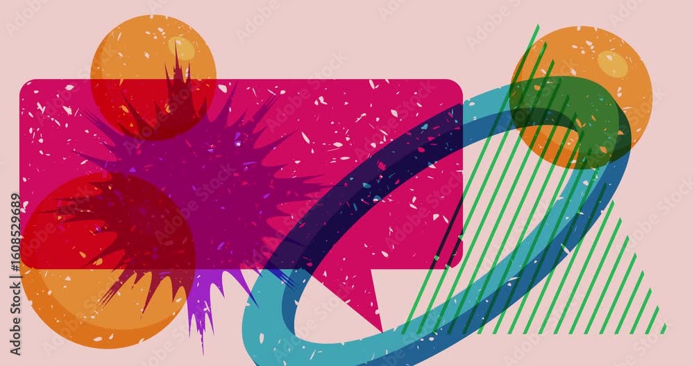 Poster risograph speech bubble with geometric shapes animation. moving object in trendy riso graph design v