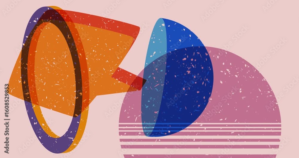 Poster risograph speech bubble with geometric shapes animation. moving object in trendy riso graph design v