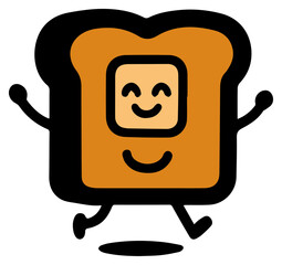 Happy Cartoon Toast Slice Skipping with Joy and a Bright Cheerful Face