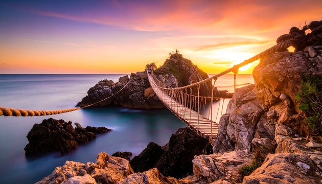 Fototapeta Coastal rope bridge sunrise