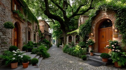 Fototapeta premium European rustic street with cobblestones high resolution image