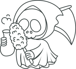 Illustration of cute skull ghost icon.
Funny skull ghost in activities stickers.
Angel of death cute elements.