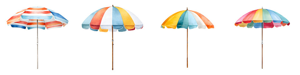 Obraz premium Colorful Beach Umbrellas Set: Summer Vacation Watercolor Illustration