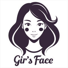 Stylized Illustration of a Young Woman with Flowing Hair and Cheerful Expression