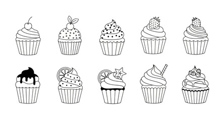 Cupcake Collection: Black and White Line Art