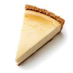 A slice of creamy cheesecake with a graham cracker crust