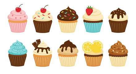Colorful Cupcake Collection: Sweet Treats Vector